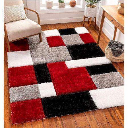 Cozy Red Shaggy Bedroom Rug